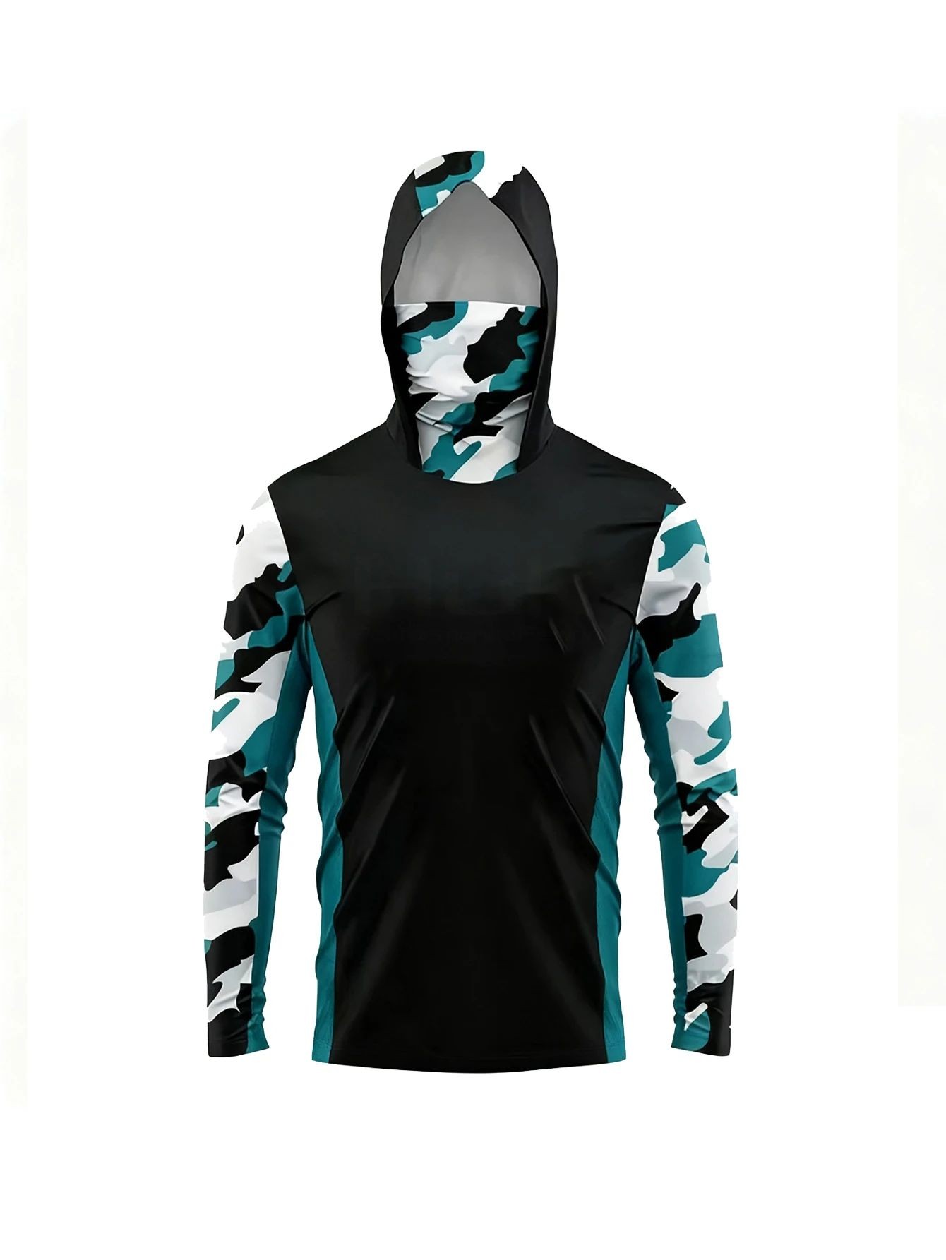 Summer Outdoor Clothing - Outdoor-Herren-Angelhemd mit Kapuze, Schutz, Camouflage, integrierter