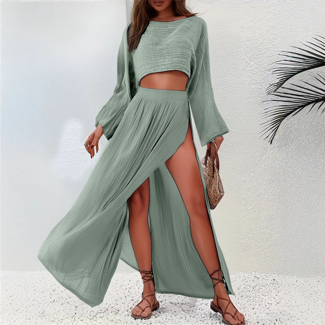 Crop Blouse Linen - Sommer Damen Anzug Bluse Zweiteiler Set