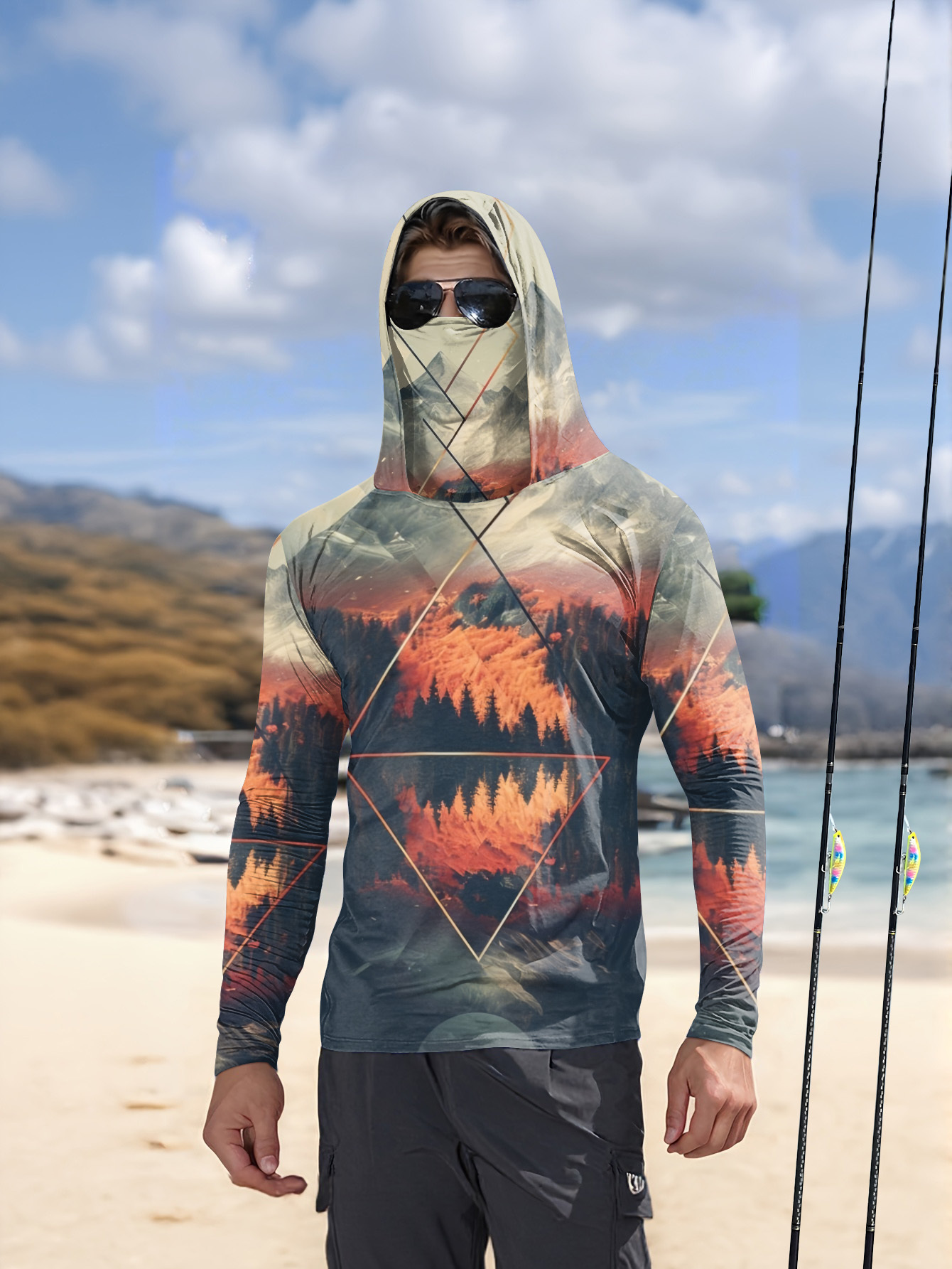 Summer Outdoor Clothing - Outdoor-Anglerhoodie für Herren mit integrierter Gesichtsmaske,