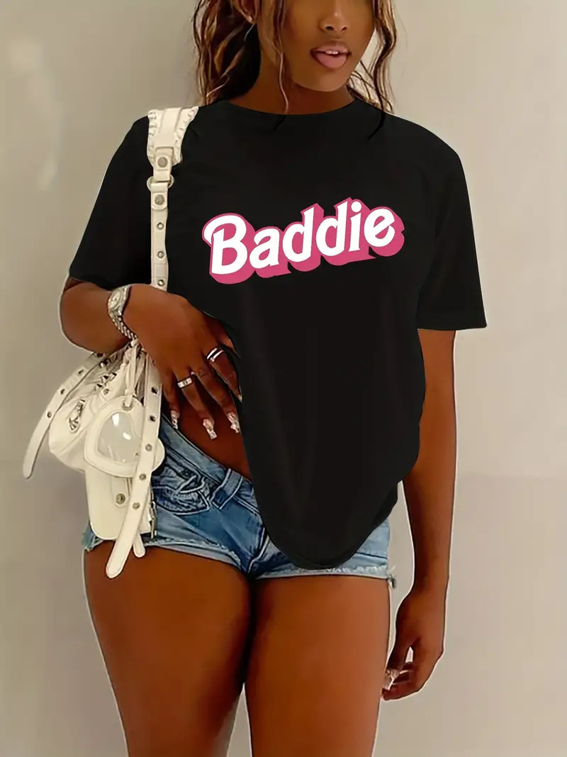 Summer Clothing Drop - T-Shirt mit Baddie-Print und Rundhalsausschnitt, lässiges,