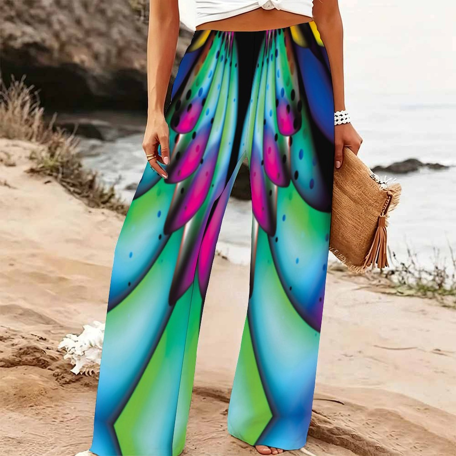 Palazzo Pant Wide - Damen Sommer Strand Weite Hose Blumenmuster