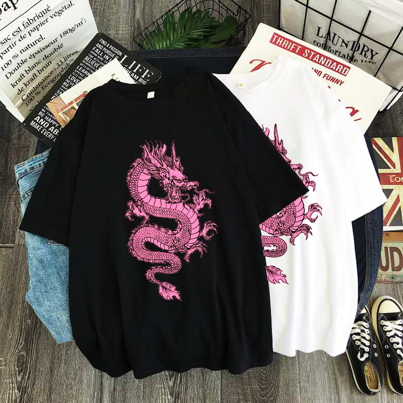 Summer Goth Clothing - Damen-T-Shirts Pink Dragon Tops ästhetische übergroße