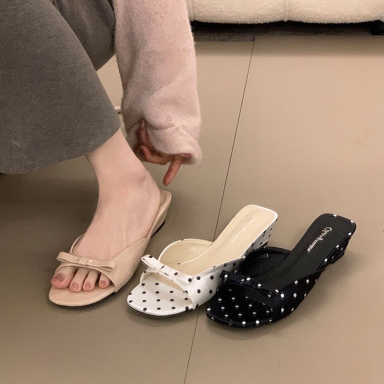 Summer Light Clothing - 2026 Neue Polka Dot Keilabsatz-Pantoletten für