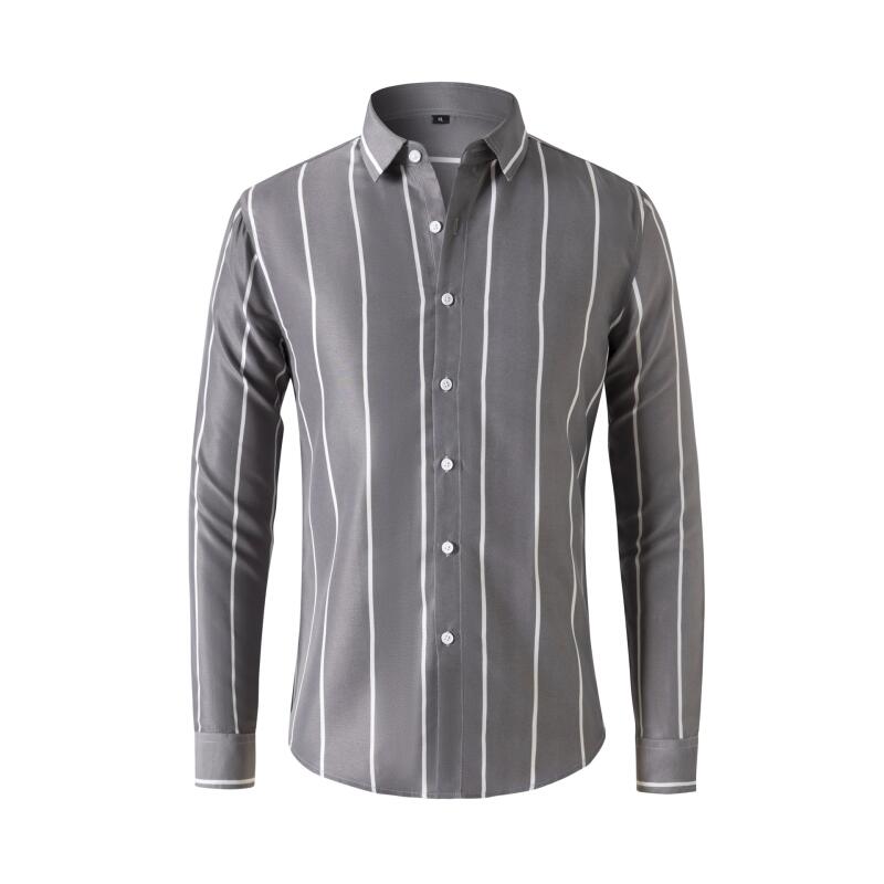 Summer Clothing Office - Herren Gestreiftes Hemd Langarm Slim Fit