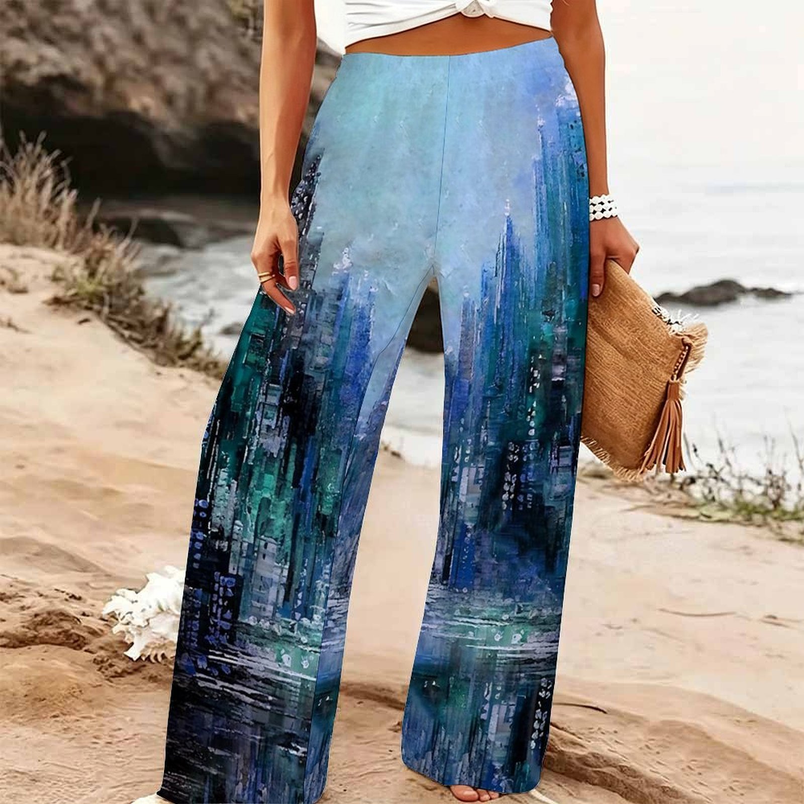 Palazzo Pant Wide - Damen Sommer Strand Weite Hose Blumenmuster