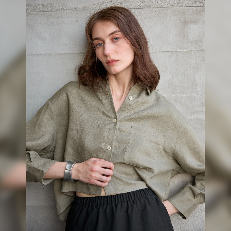 Crop Blouse Linen - Weiße Hemden für Damen, 100 %