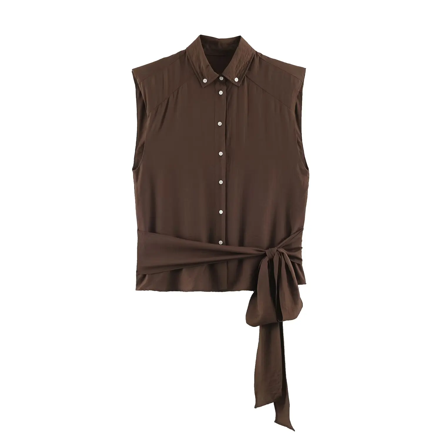 Crop Blouse Linen - Neue Modische Damen Freizeit-Kaffeebraune Leinen-Bluse Ärmellos