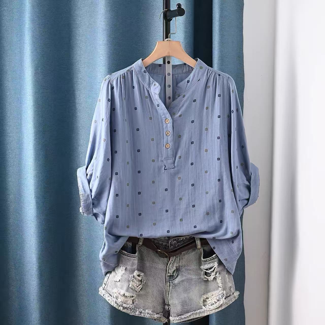 Japan Summer Clothing Women - 2026 Damenbluse Japanische Baumwollgarn-Bluse mit Punktmuster