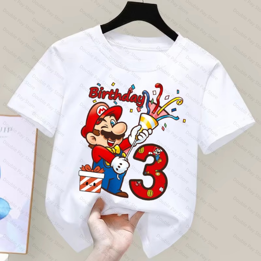 Summer Clothing Japan - Kinder-Cartoon-Mario-Geburtstags-Zahlen-T-Shirt für Jungen & Mädchen 3-8
