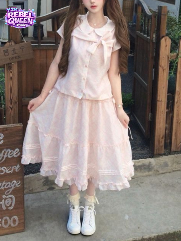 Summer Clothing Japan - Japanisches Vintage-Set: Süßes Oberteil mit Peter-Pan-Kragen