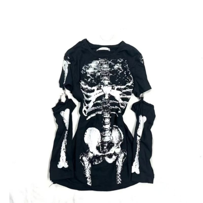 Gothic-Skelett-Grafik-T-Shirt  – Summer Goth Clothing Bewertung und Preis