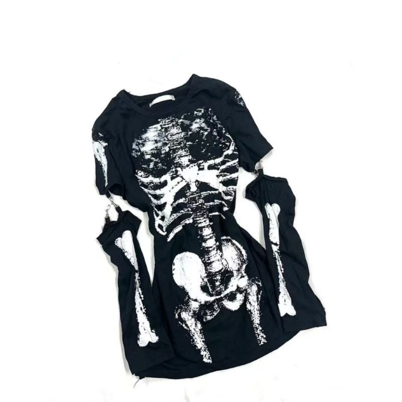Gothic-Skelett-Grafik-T-Shirt  – Summer Goth Clothing Bewertung und Preis