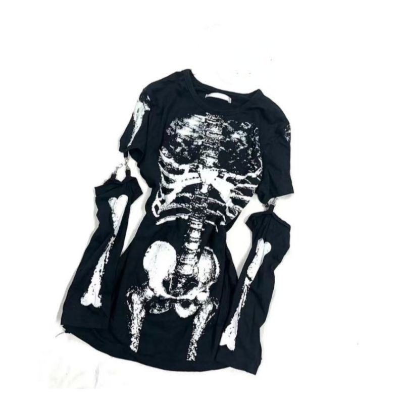 Gothic-Skelett-Grafik-T-Shirt  – Summer Goth Clothing Bewertung und Preis