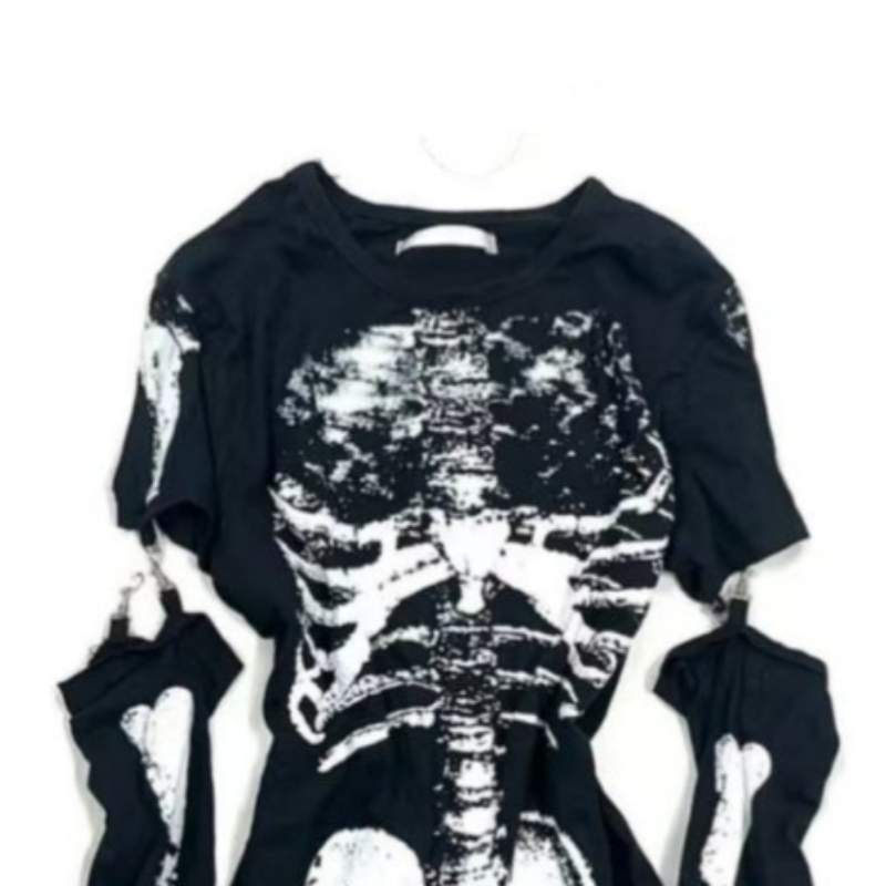Gothic-Skelett-Grafik-T-Shirt  – Summer Goth Clothing Bewertung und Preis