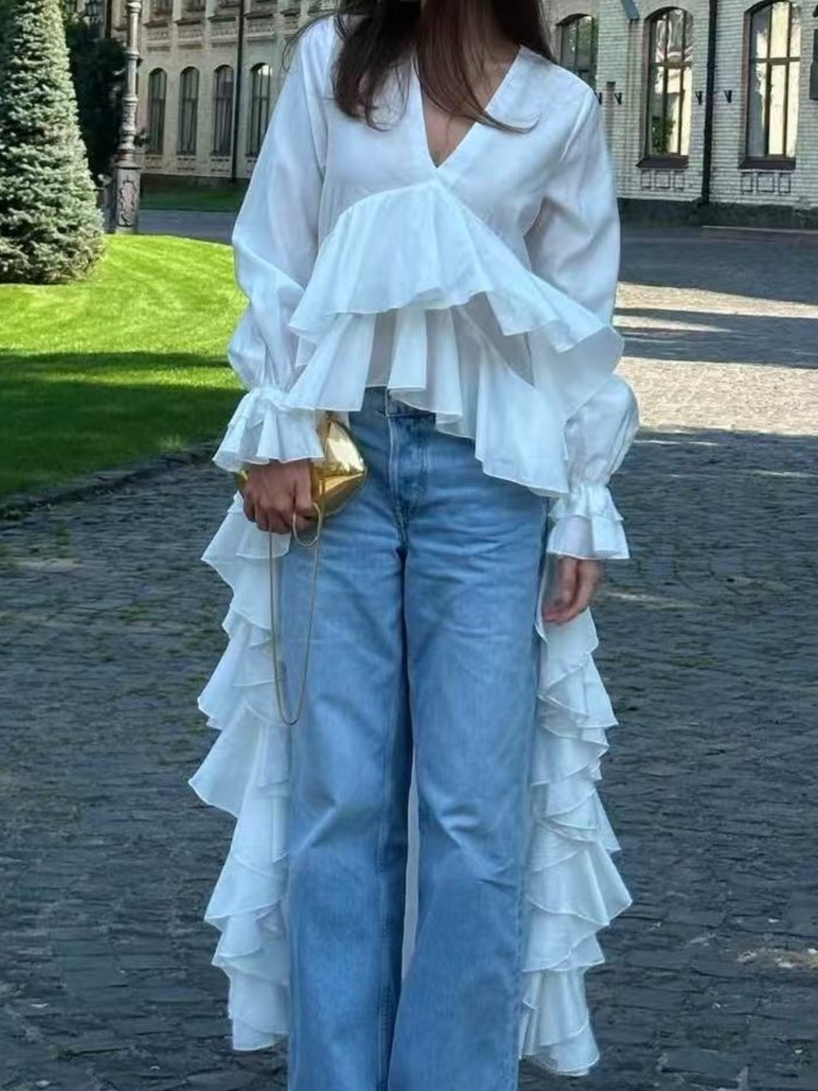 Mode Rüschen Lange Shirt Tops  – Summer Clothing Holiday Bewertung und Preis