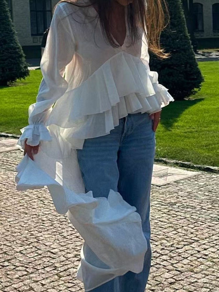 Mode Rüschen Lange Shirt Tops  – Summer Clothing Holiday Bewertung und Preis