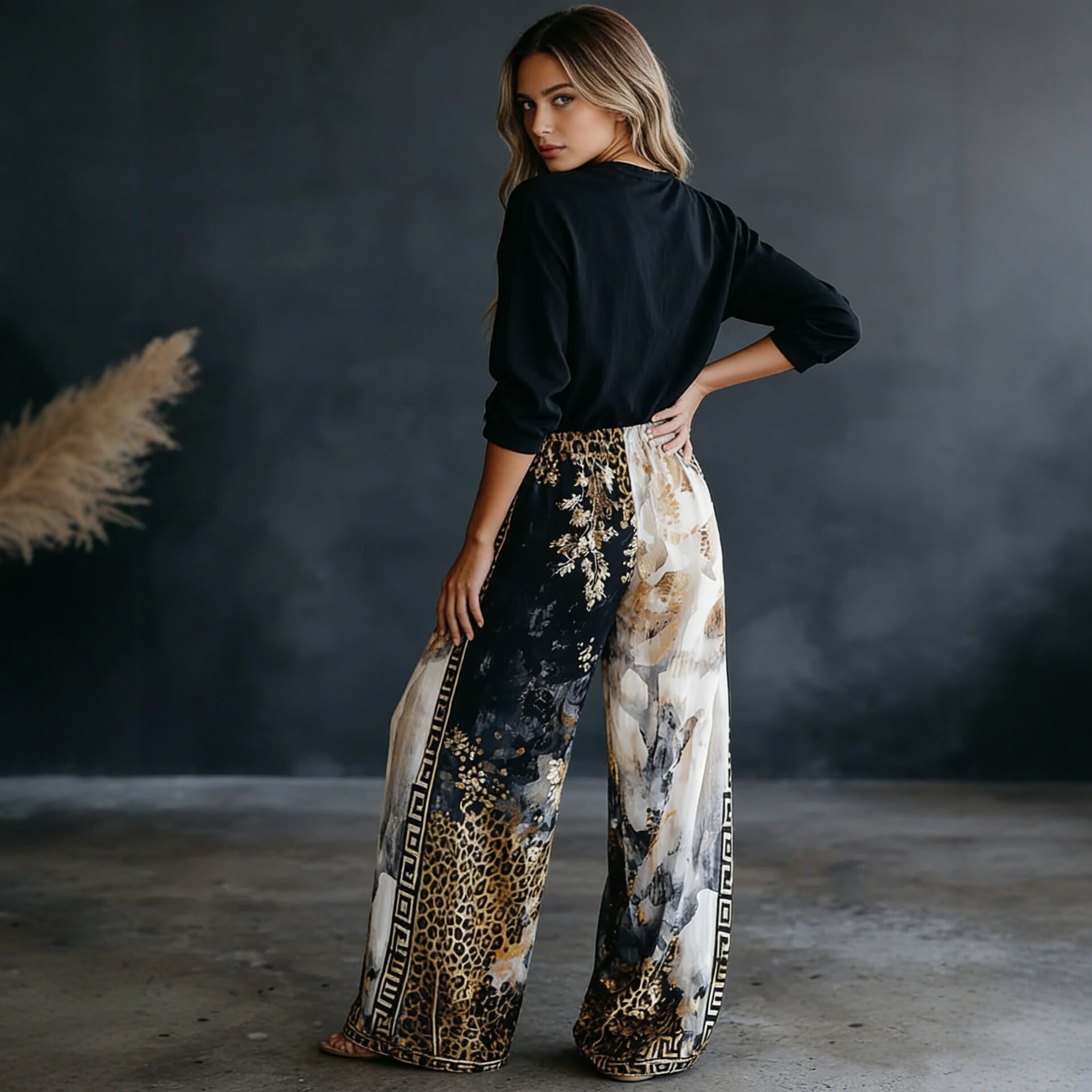 Damen Farbblock-Leopardenmuste – Palazzo Pant Wide Bewertung und Preis