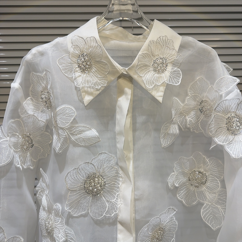 Frühling Pailletten 3D Blumen  – Crop Blouse Linen Bewertung und Preis